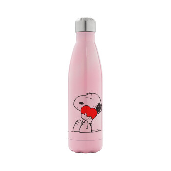 Snoopy, Metal mug thermos Pink Iridiscent (Stainless steel), double wall, 500ml