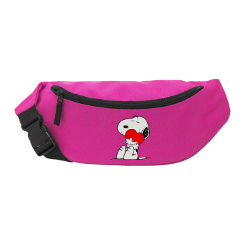 Snoopy, Unisex τσαντάκι μέσης (μπανάνα) χρώματος ΡΟΖ με 2 τσέπες