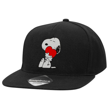Snoopy, Καπέλο Ενηλίκων Flat Snapback Μαύρο, (POLYESTER, ΕΝΗΛΙΚΩΝ, UNISEX, ONE SIZE)