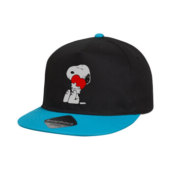 Snoopy, Child's Flat Snapback Hat, Black/Blue (100% COTTON, CHILD, UNISEX, ONE SIZE)