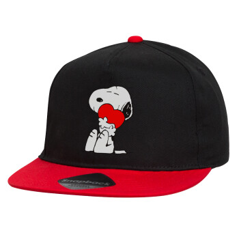 Snoopy, Children's Flat Snapback Hat, Black/Red (100% COTTON, CHILDREN'S, UNISEX, ONE SIZE)