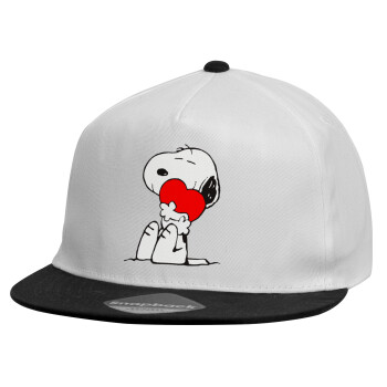 Snoopy, Child's Flat Snapback Hat, White (100% COTTON, CHILDREN'S, UNISEX, ONE SIZE)