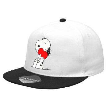 Snoopy, Καπέλο Ενηλίκων Flat Snapback Λευκό/Μαύρο, (100% ΒΑΜΒΑΚΕΡΟ Twill, ΕΝΗΛΙΚΩΝ, UNISEX, ONE SIZE)