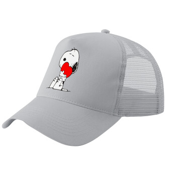 Snoopy, Adult Structured Trucker Hat, with Mesh, GRAY (100% COTTON, ADULT, UNISEX, ONE SIZE)