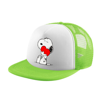 Snoopy, Adult Soft Trucker Hat with Mesh GREEN/WHITE (POLYESTER, ADULT, ONE SIZE)