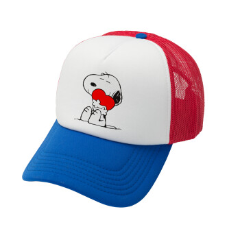 Snoopy, Καπέλο Ενηλίκων Soft Trucker με Δίχτυ Red/Blue/White (POLYESTER, ΕΝΗΛΙΚΩΝ, UNISEX, ONE SIZE)