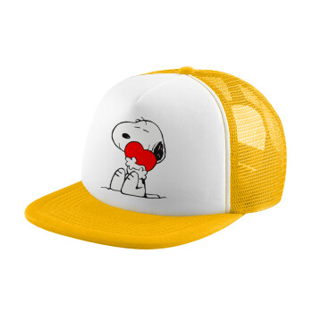 Snoopy, Καπέλο παιδικό Soft Trucker με Δίχτυ ΚΙΤΡΙΝΟ/ΛΕΥΚΟ (POLYESTER, ΠΑΙΔΙΚΟ, ONE SIZE)