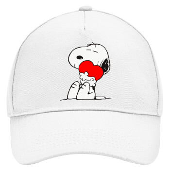 Snoopy, Adult Baseball Cap, Drill, White (100% COTTON, ADULT, UNISEX, ONE SIZE)