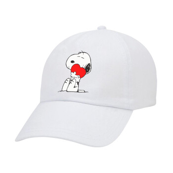 Snoopy, Adult Baseball Cap White 5-panel (POLYESTER, ADULT, UNISEX, ONE SIZE)