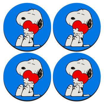 Snoopy, ΣΕΤ 4 Σουβέρ ξύλινα στρογγυλά (9cm)