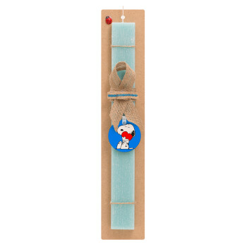 Snoopy, Easter Set, wooden keychain & aromatic flat Easter candle (30cm) (TURQUOISE)