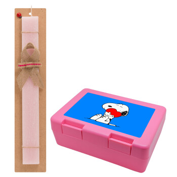 Snoopy, Easter Set, children's snack container PINK & scented flat Easter candle (30cm) (PINK)