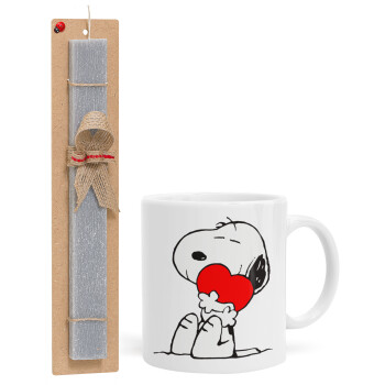 Snoopy, Πασχαλινό Σετ, Κούπα κεραμική (330ml) & πασχαλινή λαμπάδα αρωματική πλακέ (30cm) (ΓΚΡΙ)