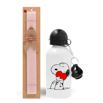 Snoopy, Easter Set, metallic aluminum bottle (500ml) & aromatic flat Easter candle (30cm) (PINK)