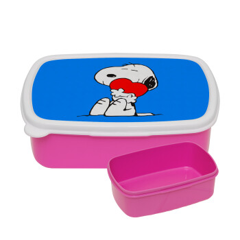 Snoopy, ΡΟΖ παιδικό δοχείο φαγητού (lunchbox) πλαστικό (BPA-FREE) Lunch Βox M18 x Π13 x Υ6cm