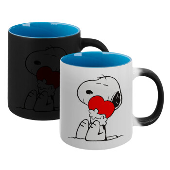 Snoopy, Κούπα Μαγική εσωτερικό μπλε, κεραμική 330ml που αλλάζει χρώμα με το ζεστό ρόφημα (1 τεμάχιο)