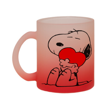 Snoopy, Κούπα γυάλινη δίχρωμη με βάση το κόκκινο ματ, 330ml