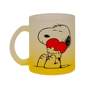 Snoopy, Κούπα γυάλινη δίχρωμη με βάση το κίτρινο ματ, 330ml