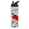 Metallic thermos bottle with straw & handle, stainless steel (Stainless steel 304), double-walled, 600ml.