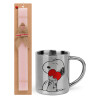 Easter Set, metallic thermal cup (300ml) & aromatic flat Easter candle (30cm) (PINK)