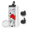 Travel Tumbler 2 Lids, with metal straw & cleaning brush (Stainless steel 304 Food grade, BPA free, 600ml)