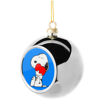 Snoopy, Στολίδι Χριστουγεννιάτικη μπάλα δένδρου Ασημένια 8cm