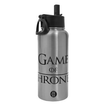 Game of Thrones, Metal mug thermo Silver with Straw and Spout Lid (Stainless steel), double wall, 950ml