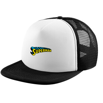 Superman vintage, Adult Soft Trucker Hat with Black/White Mesh (POLYESTER, ADULT, UNISEX, ONE SIZE)