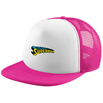 Superman vintage, Adult Soft Trucker Hat with Pink/White Mesh (POLYESTER, ADULT, UNISEX, ONE SIZE)