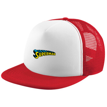 Superman vintage, Adult Soft Trucker Hat with Red/White Mesh (POLYESTER, ADULT, UNISEX, ONE SIZE)