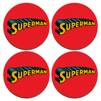 Superman vintage, ΣΕΤ x4 Σουβέρ ξύλινα στρογγυλά plywood (9cm)