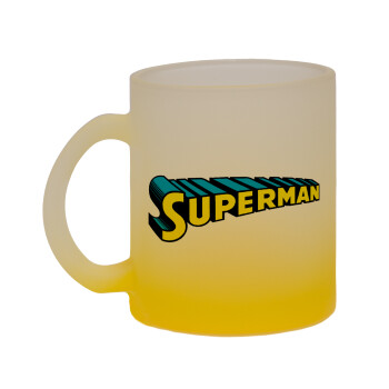 Superman vintage, Κούπα γυάλινη δίχρωμη με βάση το κίτρινο ματ, 330ml