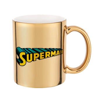 Superman vintage, Mug ceramic, gold mirror, 330ml