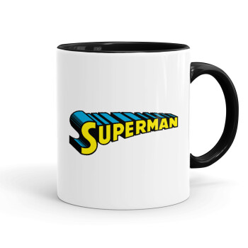 Superman vintage, Κούπα χρωματιστή μαύρη, κεραμική, 330ml