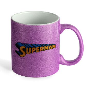 Superman vintage, Κούπα Μωβ Glitter που γυαλίζει, κεραμική, 330ml