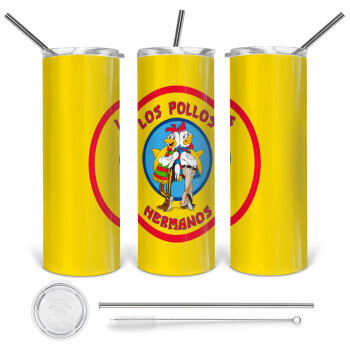 Los Pollos Hermanos, 360 Eco friendly ποτήρι θερμό (tumbler) από ανοξείδωτο ατσάλι 600ml, με μεταλλικό καλαμάκι & βούρτσα καθαρισμού