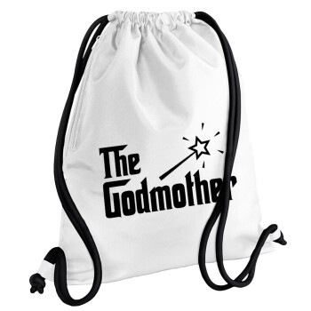 The Godmather, Backpack pouch GYMBAG white, with pocket (40x48cm) & thick cords