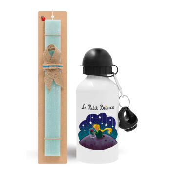 Little prince, Easter Set, metallic aluminum water bottle (500ml) & scented flat candle (30cm) (TURQUOISE)