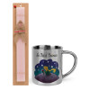 Easter Set, metallic thermal cup (300ml) & aromatic flat Easter candle (30cm) (PINK)