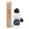 Easter Set, metallic aluminum water bottle (500ml) & aromatic flat Easter candle (30cm) (GRAY)