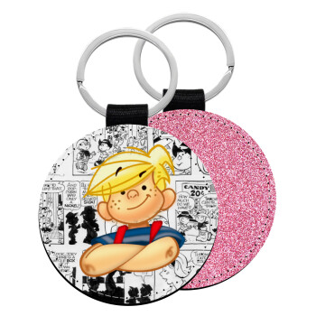 Dennis the Menace, Μπρελόκ Δερματίνη, στρογγυλό ΡΟΖ (5cm)