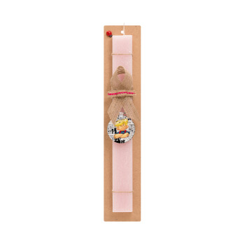 Dennis the Menace, Easter Set, wooden keychain & scented flat Easter candle (30cm) (PINK)