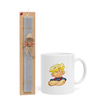 Dennis the Menace, Easter Set, Ceramic Cup (330ml) & Easter aromatic flat candle (30cm) (GRAY)