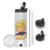 Travel Tumbler 2 Lids, with metal straw & cleaning brush (Stainless steel 304 Food grade, BPA free, 600ml)