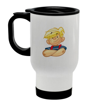 Dennis the Menace, Stainless steel travel mug with lid, double wall white 450ml