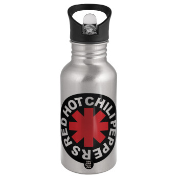 Red Hot Chili Peppers, Water bottle Silver with straw, stainless steel 500ml
