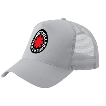 Red Hot Chili Peppers, Adult Structured Trucker Hat, with Mesh, GRAY (100% COTTON, ADULT, UNISEX, ONE SIZE)