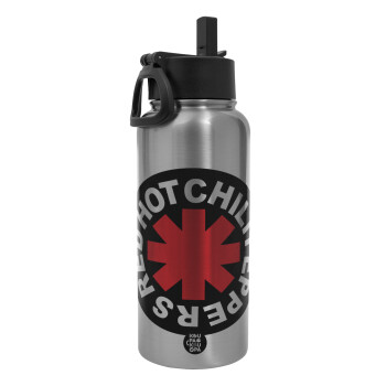 Red Hot Chili Peppers, Metal mug thermo Silver with Straw and Spout Lid (Stainless steel), double wall, 950ml