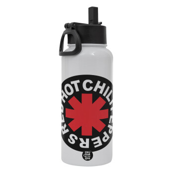 Red Hot Chili Peppers, Metal mug thermo White with Straw and Spout Lid (Stainless steel), double wall, 950ml