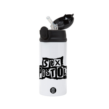 Sex Pistols, Children's hot water bottle, stainless steel, with safety straw, Black (360ml) BPA-FREE